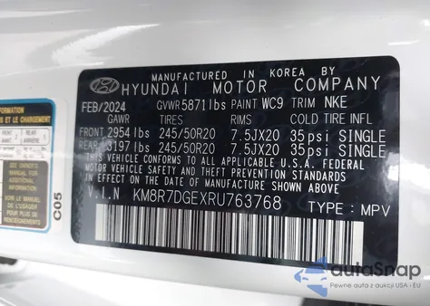 2024 Hyundai Palisade Calligraphy Night Edition z USA, uszkodzony, nr VIN KM8R7DGEXRU763768